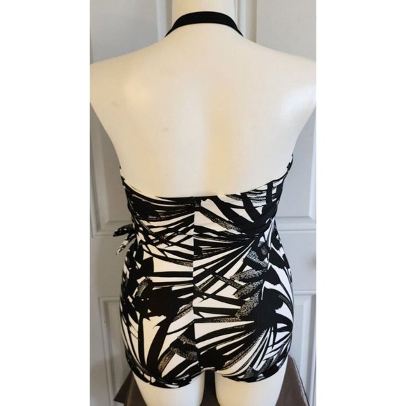 Maxine Of Hollywood Halter Neck Skirted Front One Piece Swimsuit Tropical Sz 10 - Picture 8 of 15